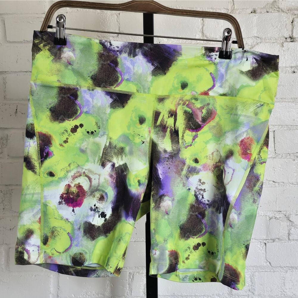 ​Nike Air Dri-Fit High Rise Biker Shorts┃Neon Green Purple Watercolor Abstract